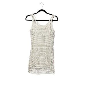 Addison Crochet Overlay Sleeveless Dress White Lined Boho XS Two Piece